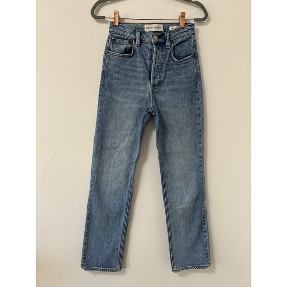 Denim Forum Aritzia Arlo High Rise Straight Leg Jeans Light Blue Button Fly 24 - Picture 1 of 9